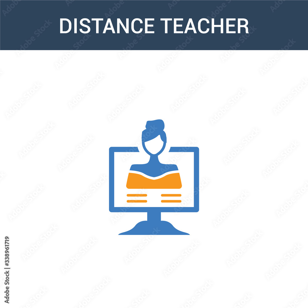 two colored distance teacher concept vector icon. 2 color distance teacher vector illustration. isolated blue and orange eps icon on white background.