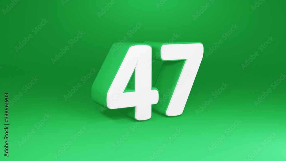 Number 47 in white on green background, isolated number 3d render Number 47 in white on green background, isolated number 3d render