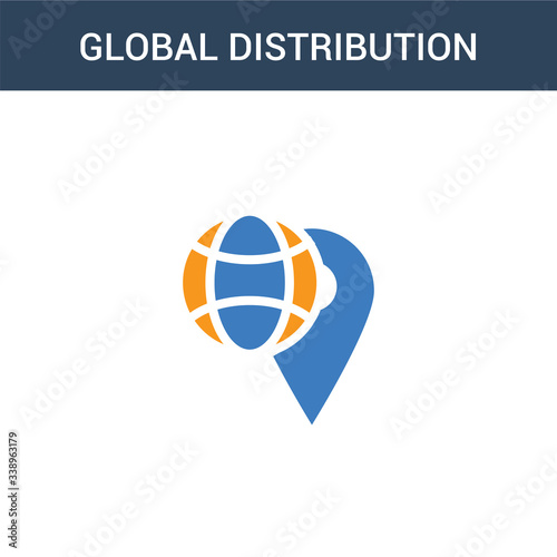 two colored Global distribution concept vector icon. 2 color Global distribution vector illustration. isolated blue and orange eps icon on white background.