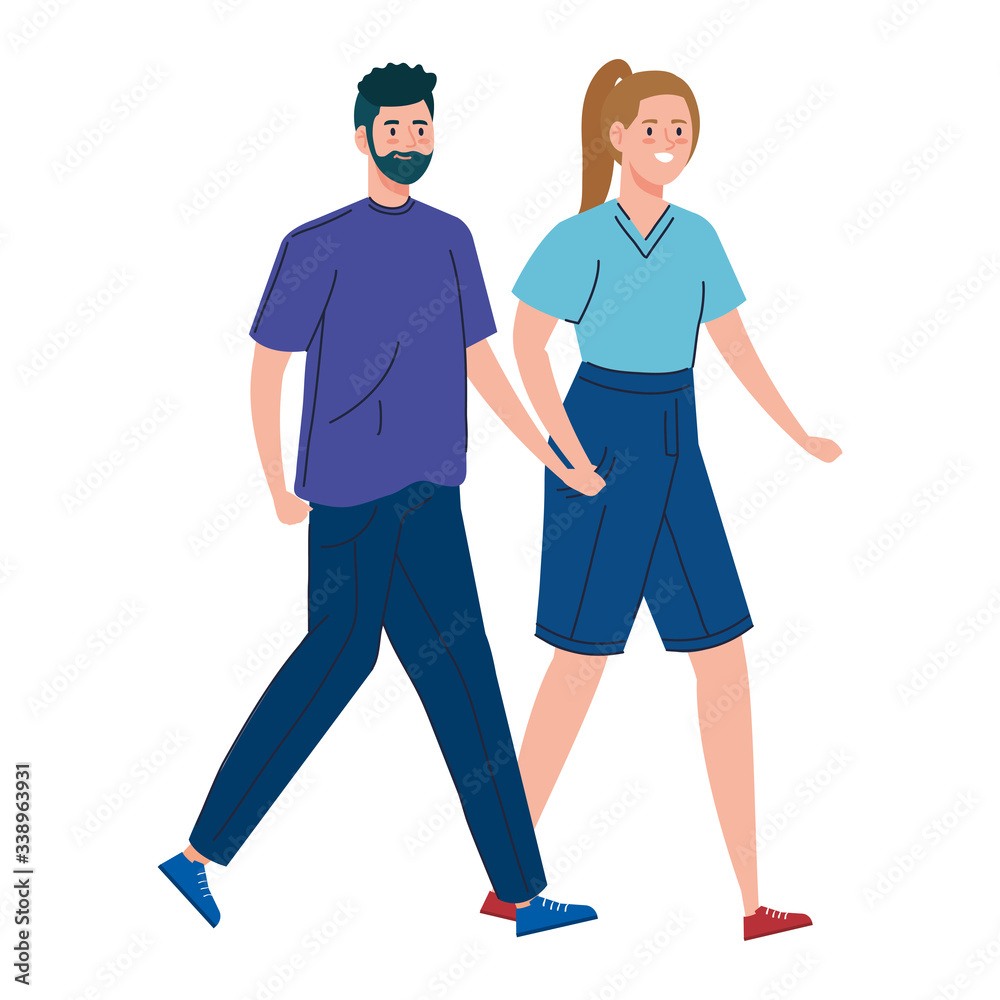 young couple walking isolated icon vector illustration design young couple walking isolated icon vector illustration design