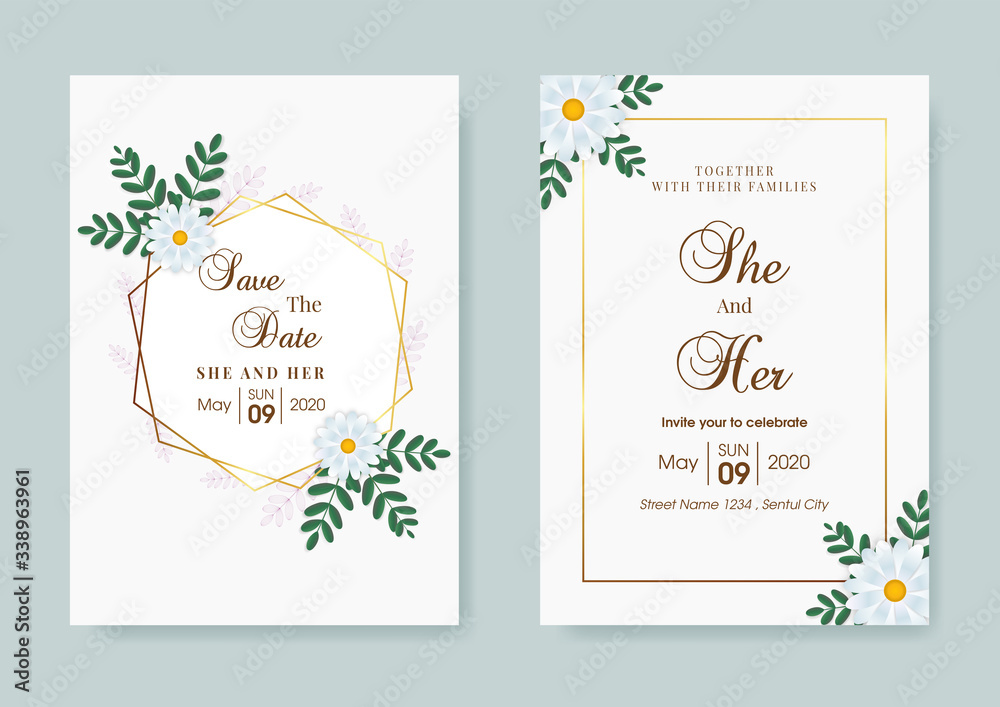 wedding invitation template with flowers