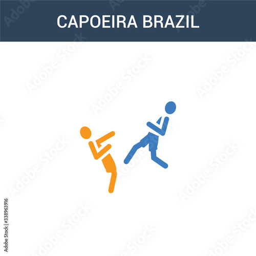 two colored Capoeira Brazil dancers concept vector icon. 2 color Capoeira Brazil dancers vector illustration. isolated blue and orange eps icon on white background.