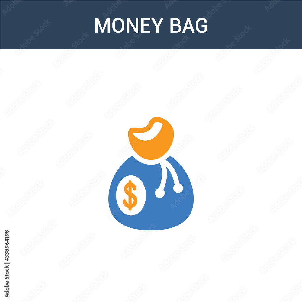 two colored Money bag concept vector icon. 2 color Money bag vector illustration. isolated blue and orange eps icon on white background.