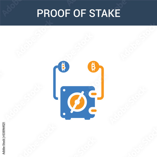two colored Proof of stake concept vector icon. 2 color Proof of stake vector illustration. isolated blue and orange eps icon on white background.