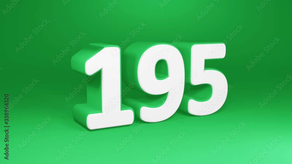 Number 195 in white on green background, isolated number 3d render Number 195 in white on green background, isolated number 3d render