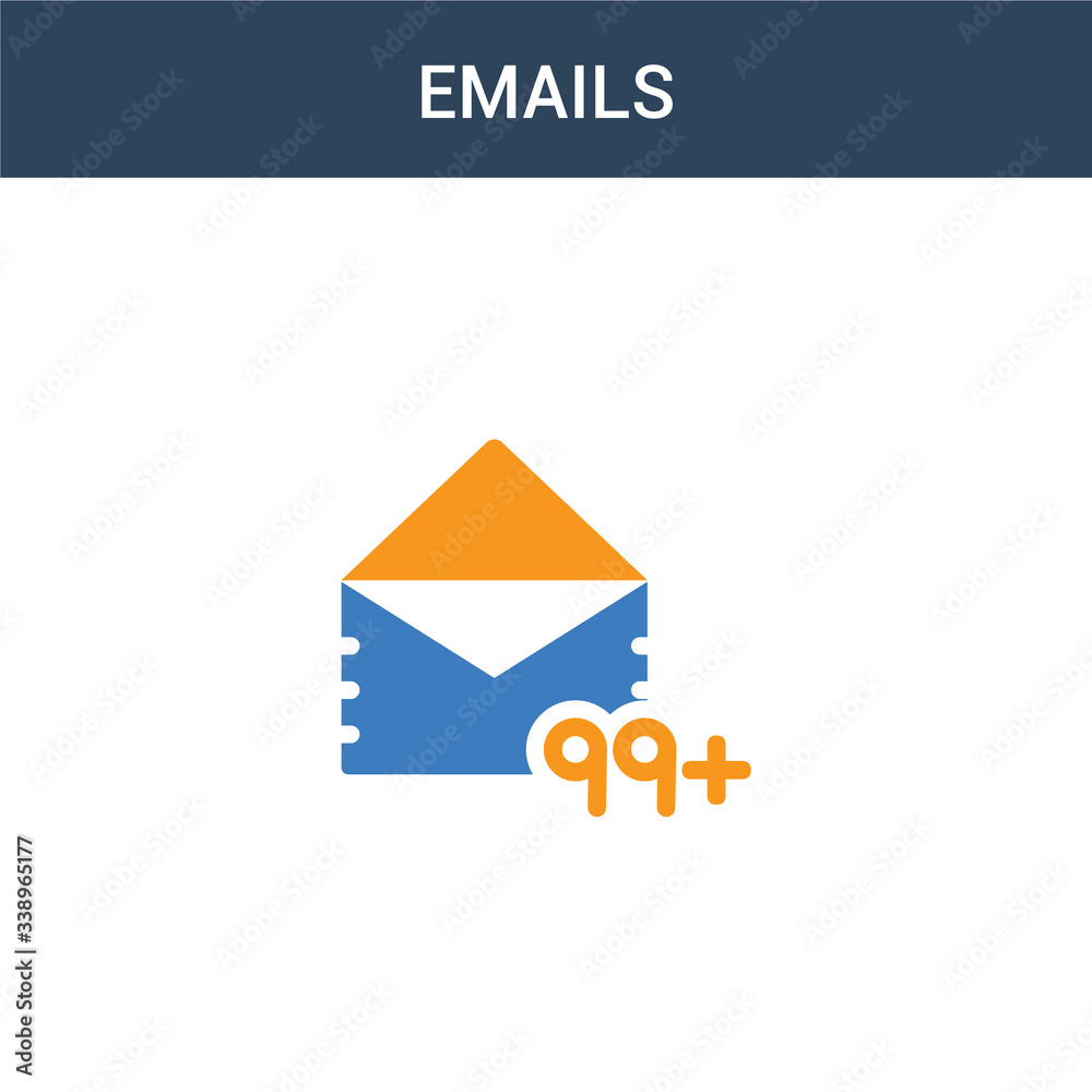 two colored Emails concept vector icon. 2 color Emails vector illustration. isolated blue and orange eps icon on white background.