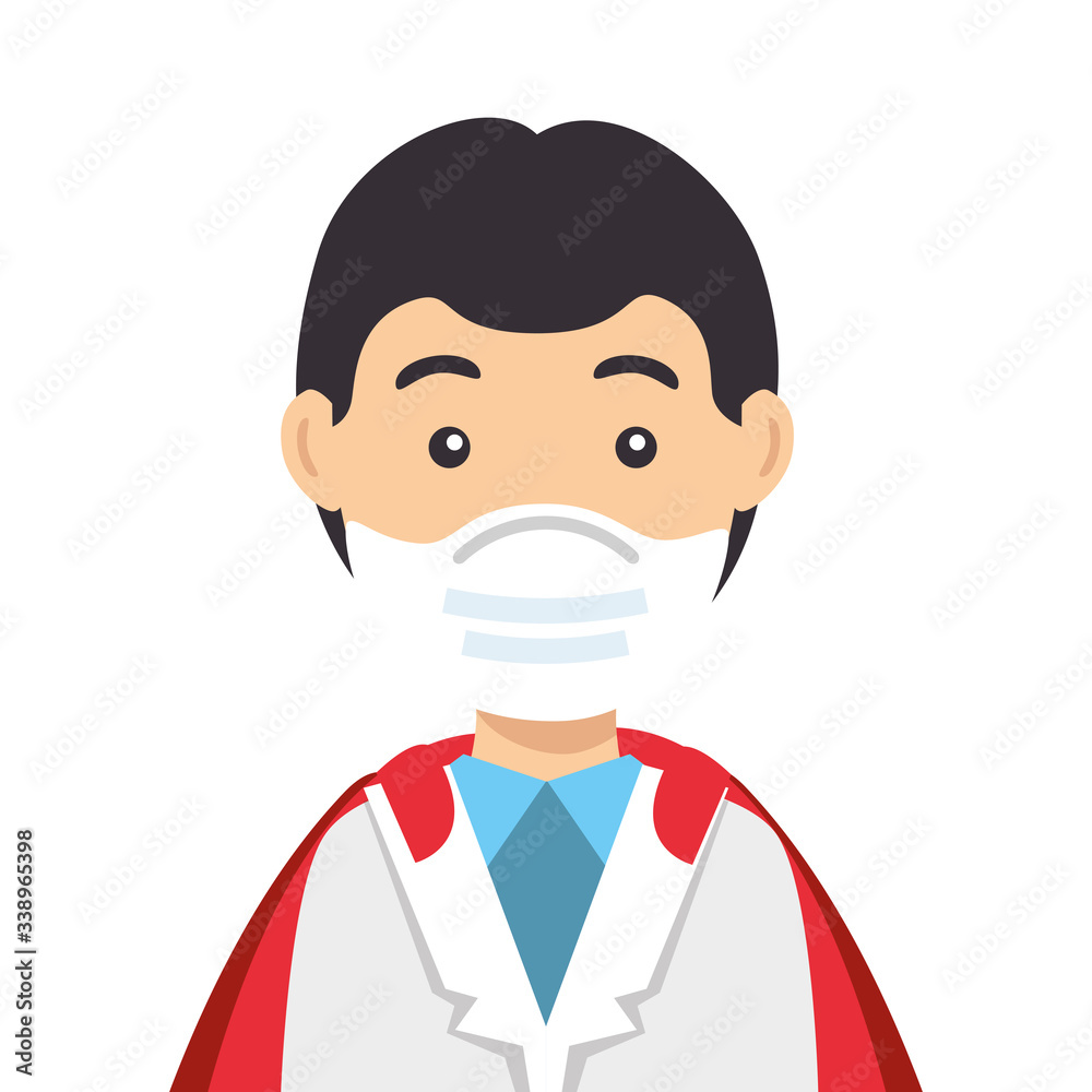 super doctor male with face mask and hero cloak vector illustration design