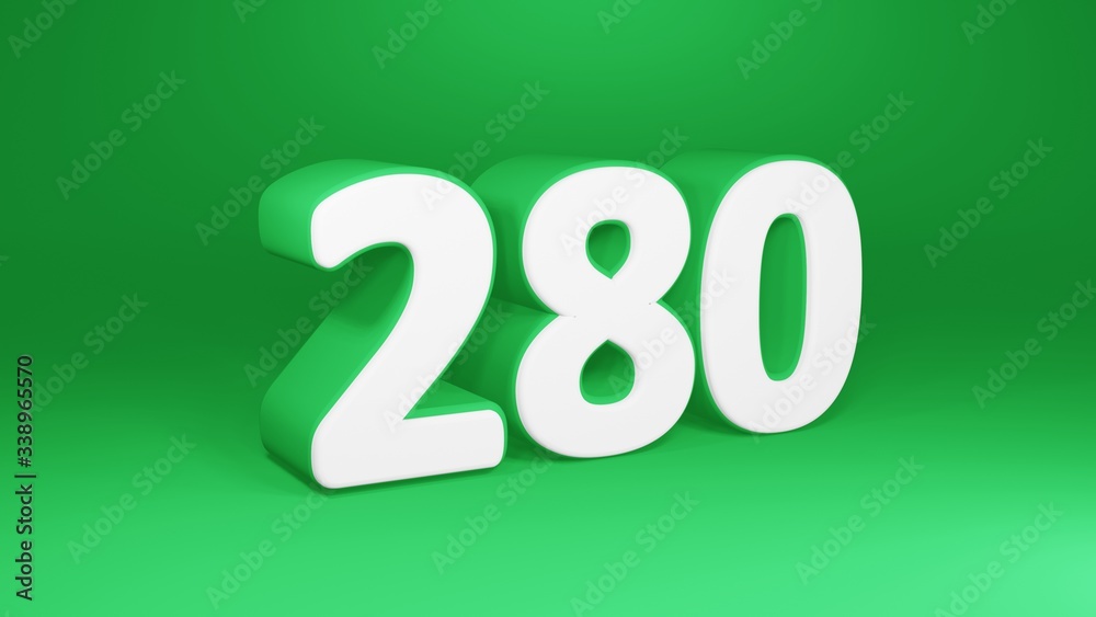Number 280 in white on green background, isolated number 3d render Number 280 in white on green background, isolated number 3d render