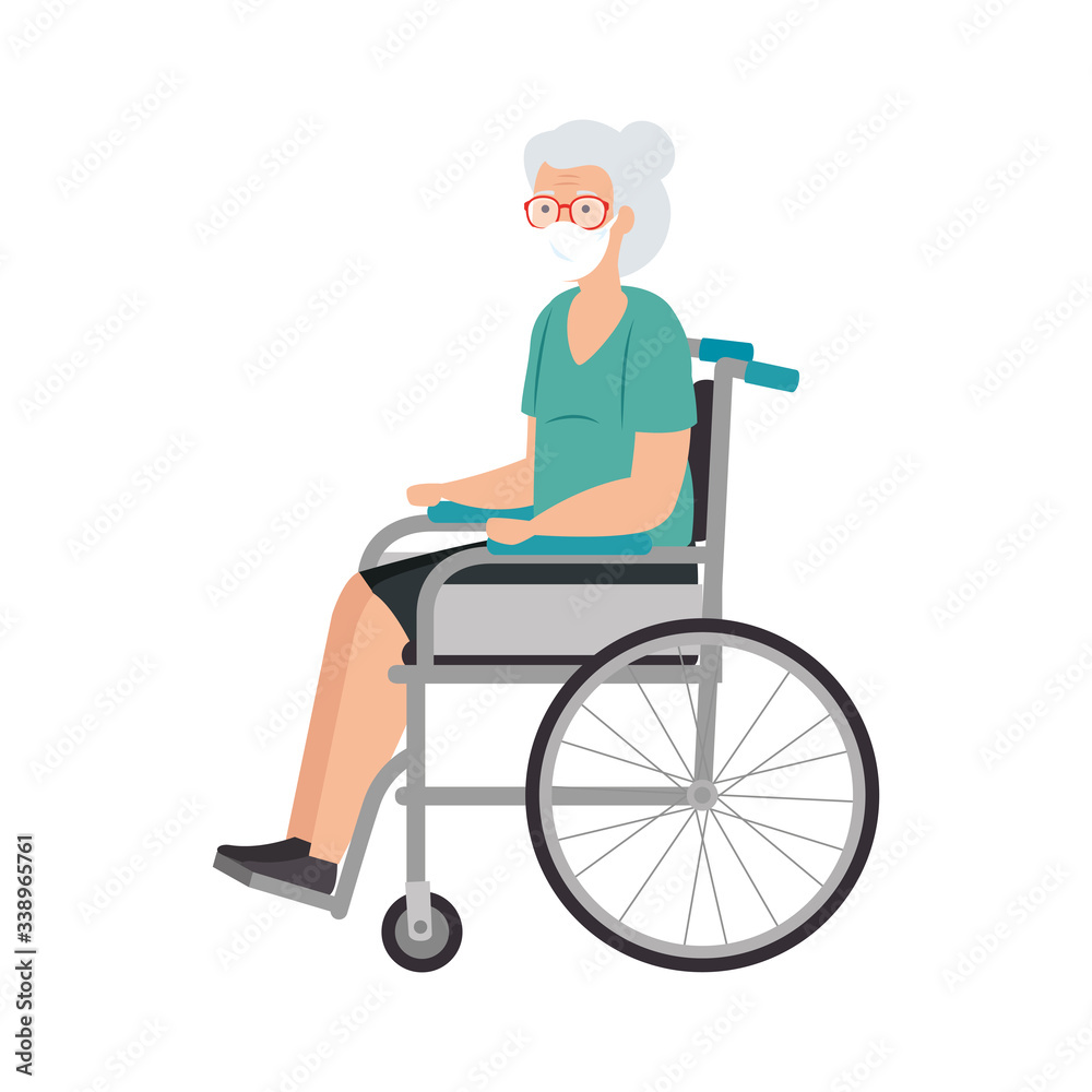 old woman with face mask in wheelchair isolated icon vector illustration design old woman with face mask in wheelchair isolated icon vector illustration design