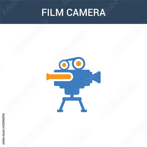 two colored film camera concept vector icon. 2 color film camera vector illustration. isolated blue and orange eps icon on white background.