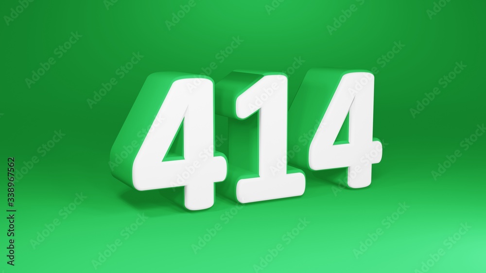 Number 414 in white on green background, isolated number 3d render Number 414 in white on green background, isolated number 3d render