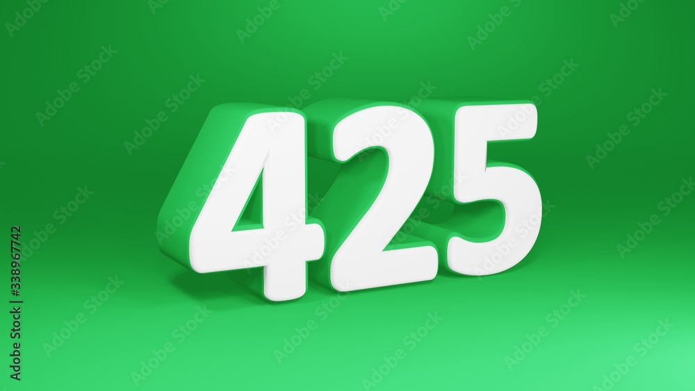 Number 425 in white on green background, isolated number 3d render Number 425 in white on green background, isolated number 3d render