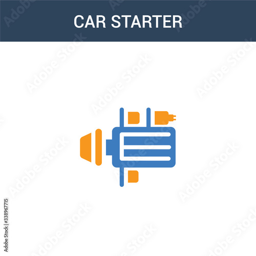 two colored car starter concept vector icon. 2 color car starter vector illustration. isolated blue and orange eps icon on white background.