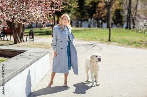Girl on a walk with a dog
