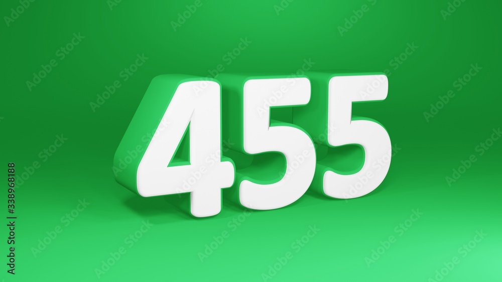 Number 455 in white on green background, isolated number 3d render Number 455 in white on green background, isolated number 3d render