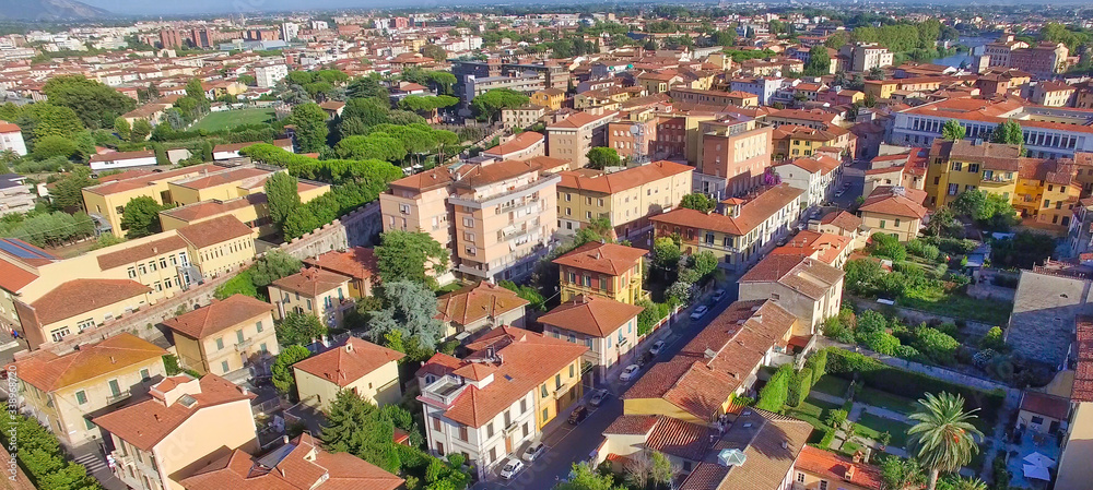 Amazing aerial view of Pisa from drone on a summer sunny day, Tuscany, iItaly