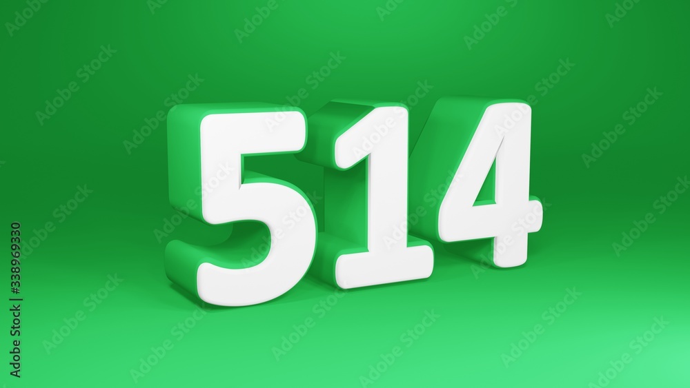 Number 514 in white on green background, isolated number 3d render Number 514 in white on green background, isolated number 3d render