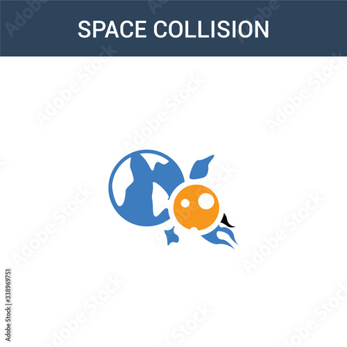 two colored Space Collision concept vector icon. 2 color Space Collision vector illustration. isolated blue and orange eps icon on white background.