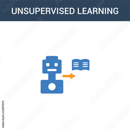 two colored Unsupervised learning concept vector icon. 2 color Unsupervised learning vector illustration. isolated blue and orange eps icon on white background.