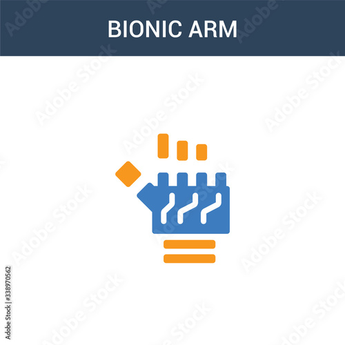 two colored Bionic arm concept vector icon. 2 color Bionic arm vector illustration. isolated blue and orange eps icon on white background.