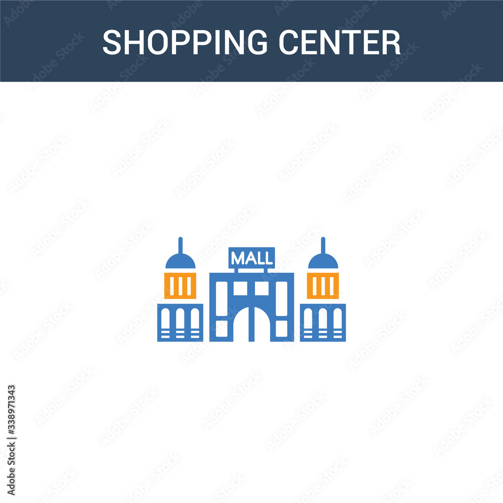 two colored Shopping center concept vector icon. 2 color Shopping center vector illustration. isolated blue and orange eps icon on white background.