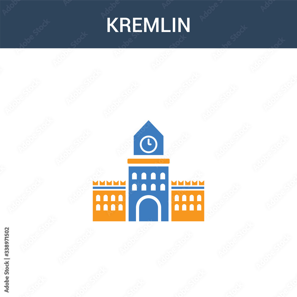 two colored Kremlin concept vector icon. 2 color Kremlin vector illustration. isolated blue and orange eps icon on white background.