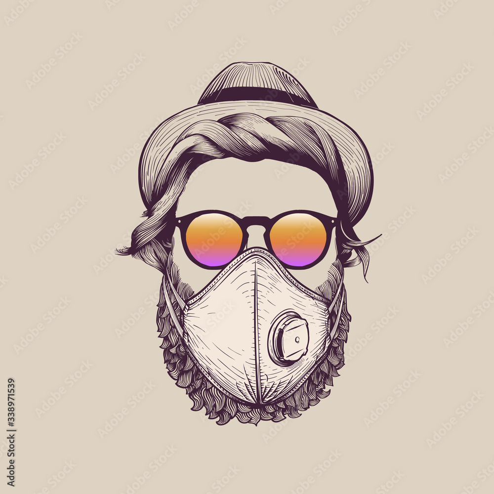 Fototapeta premium Man with beard wearing protection ffp3 face mask against coronavirus