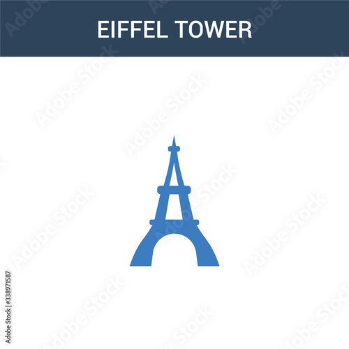 two colored Eiffel tower concept vector icon. 2 color Eiffel tower vector illustration. isolated blue and orange eps icon on white background.