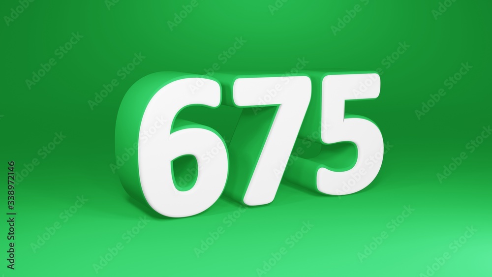 Number 675 in white on green background, isolated number 3d render Number 675 in white on green background, isolated number 3d render
