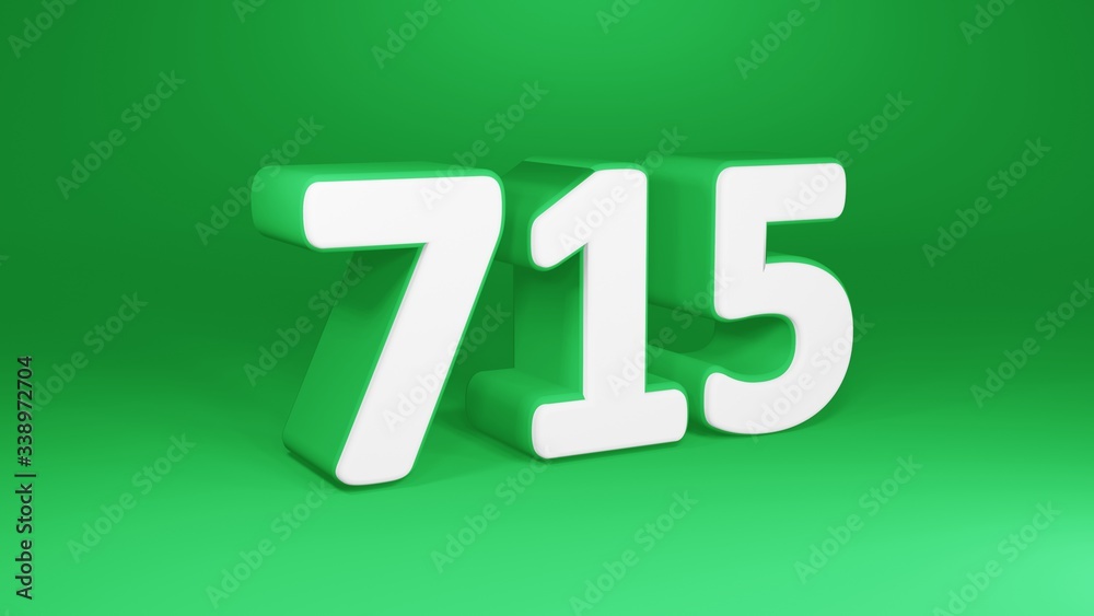 Number 715 in white on green background, isolated number 3d render Number 715 in white on green background, isolated number 3d render