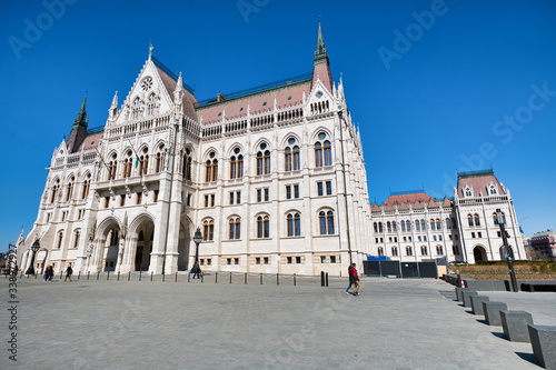 Hungarian parliament building along Danube river  Budapest - Hungary