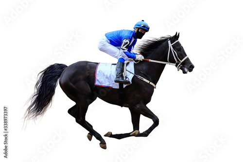 Tableau sur toile horse racing jockey isolated on white background