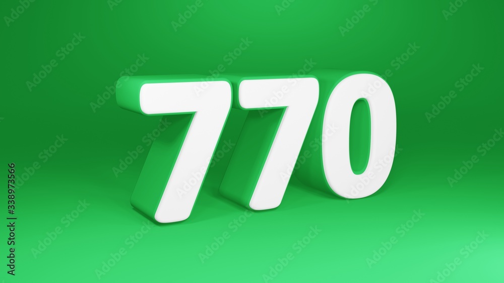 Number 770 in white on green background, isolated number 3d render Number 770 in white on green background, isolated number 3d render