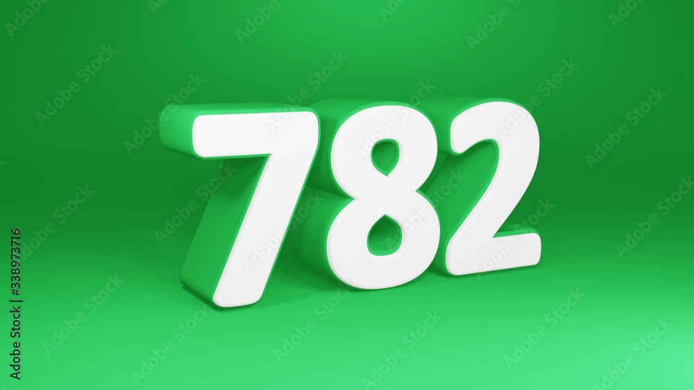 Number 782 in white on green background, isolated number 3d render Number 782 in white on green background, isolated number 3d render