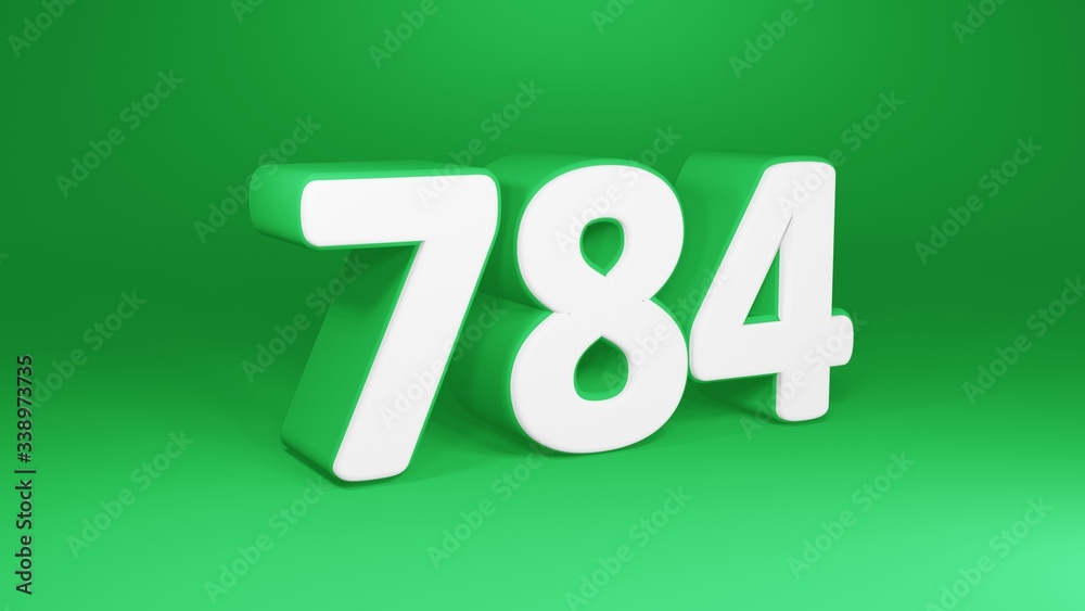 Number 784 in white on green background, isolated number 3d render Number 784 in white on green background, isolated number 3d render