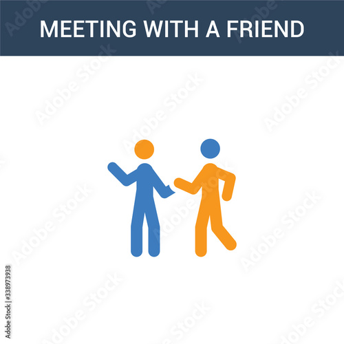 two colored Meeting with a Friend concept vector icon. 2 color Meeting with a Friend vector illustration. isolated blue and orange eps icon on white background.