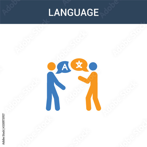 two colored Language concept vector icon. 2 color Language vector illustration. isolated blue and orange eps icon on white background.