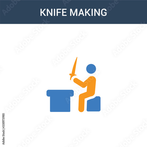 two colored Knife making concept vector icon. 2 color Knife making vector illustration. isolated blue and orange eps icon on white background.