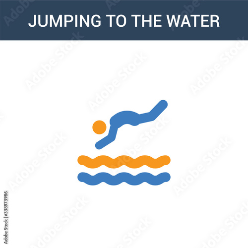 two colored Jumping to the water concept vector icon. 2 color Jumping to the water vector illustration. isolated blue and orange eps icon on white background.