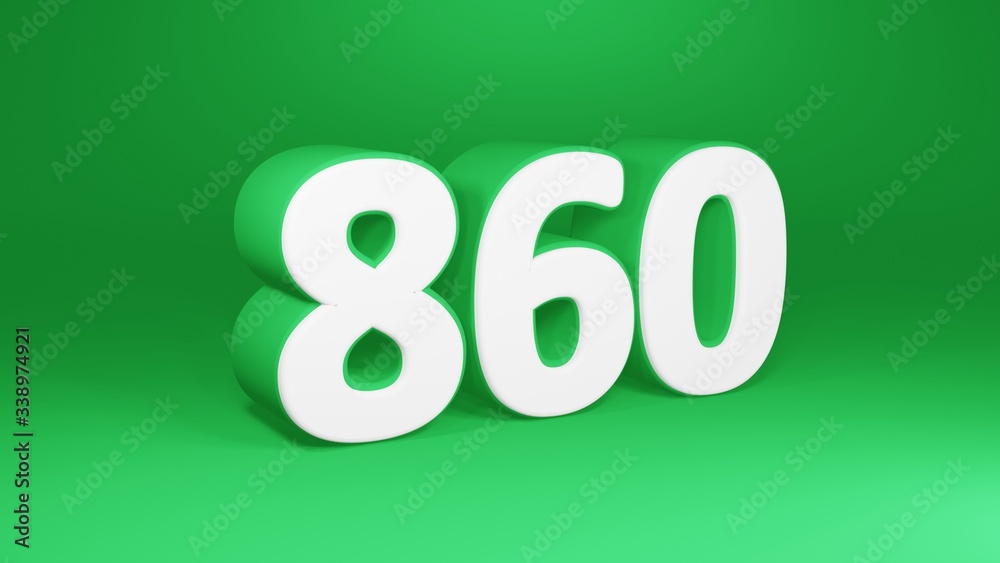 Number 860 in white on green background, isolated number 3d render Number 860 in white on green background, isolated number 3d render