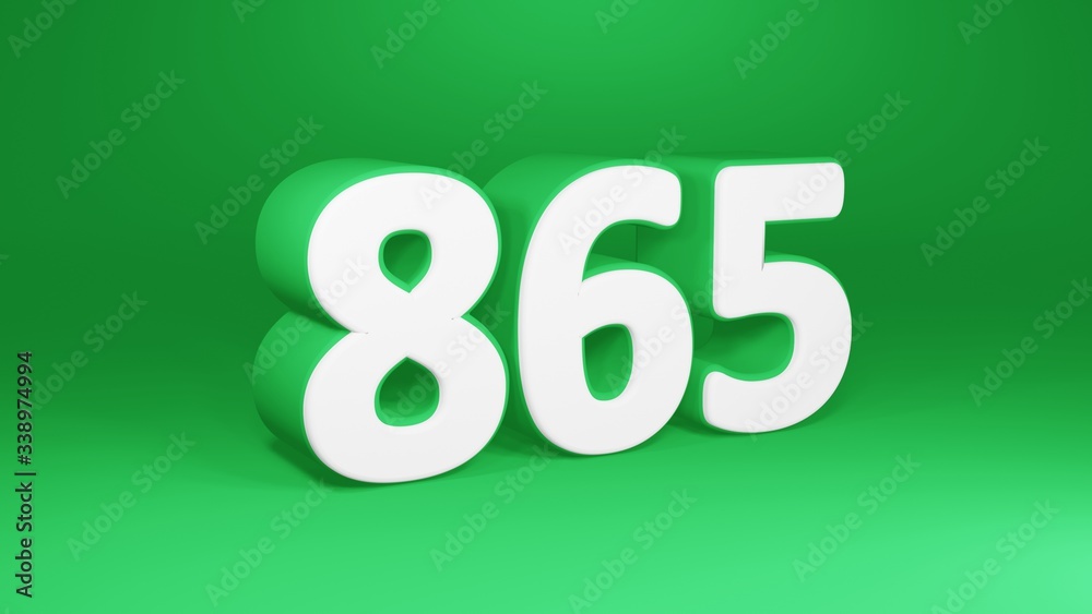Number 865 in white on green background, isolated number 3d render Number 865 in white on green background, isolated number 3d render