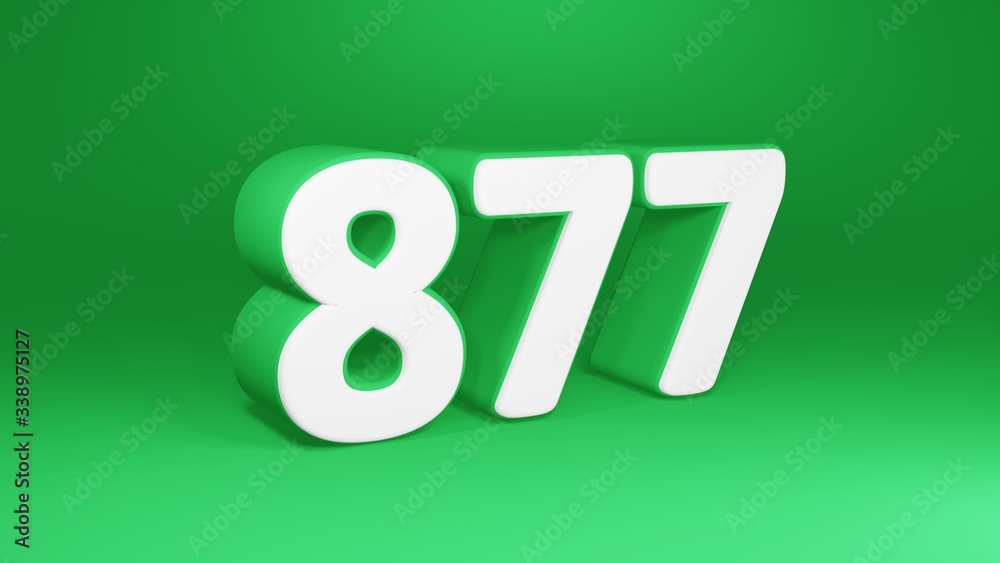 Number 877 in white on green background, isolated number 3d render Number 877 in white on green background, isolated number 3d render