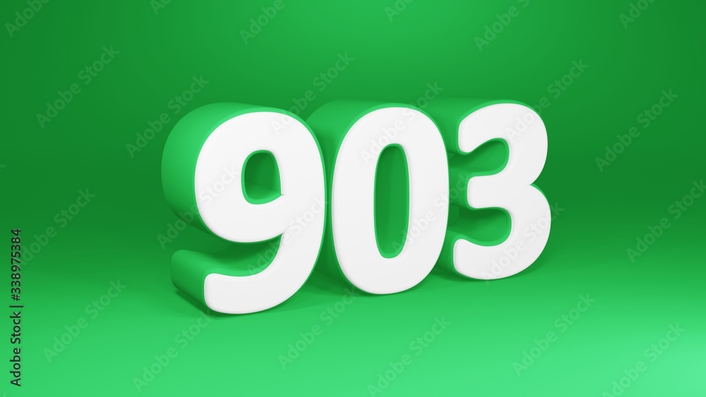 Number 903 in white on green background, isolated number 3d render Number 903 in white on green background, isolated number 3d render
