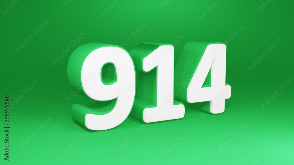 Number 914 in white on green background, isolated number 3d render Number 914 in white on green background, isolated number 3d render