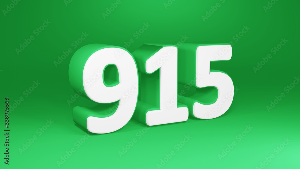 Number 915 in white on green background, isolated number 3d render Number 915 in white on green background, isolated number 3d render