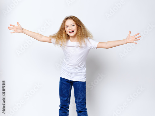 Cheerful girl curly hair charm emotions smile