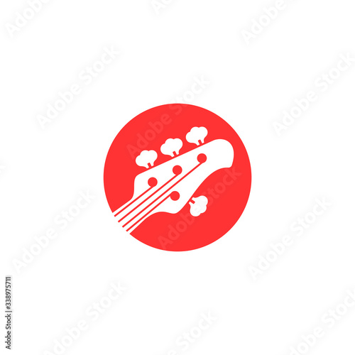 logo design about bass guitar player with bass illustration in vector
