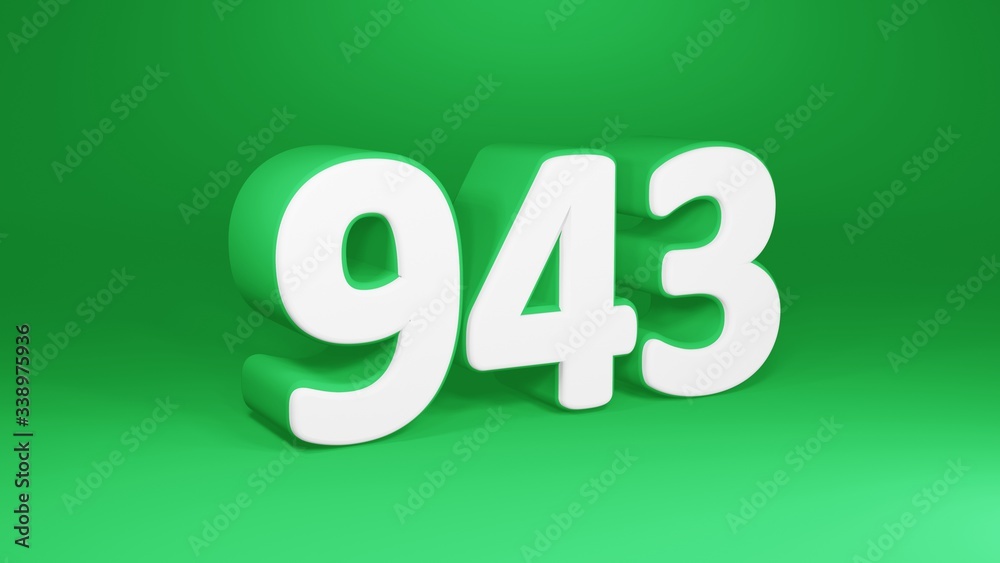 Number 943 in white on green background, isolated number 3d render Number 943 in white on green background, isolated number 3d render