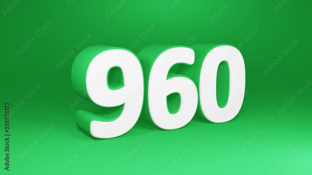 Number 960 in white on green background, isolated number 3d render Number 960 in white on green background, isolated number 3d render