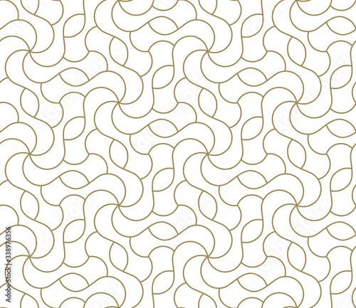 Seamless pattern with abstract geometric line texture, gold on white background. Light modern simple wallpaper, bright tile backdrop, monochrome graphic element